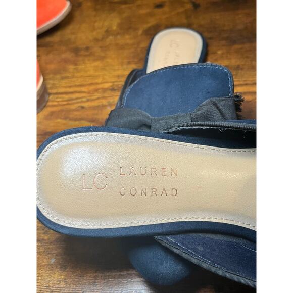 LC Lauren Conrad Navy Suede Bow Mules Size 7 Slip-On Flats Business Casual work - Picture 9 of 9